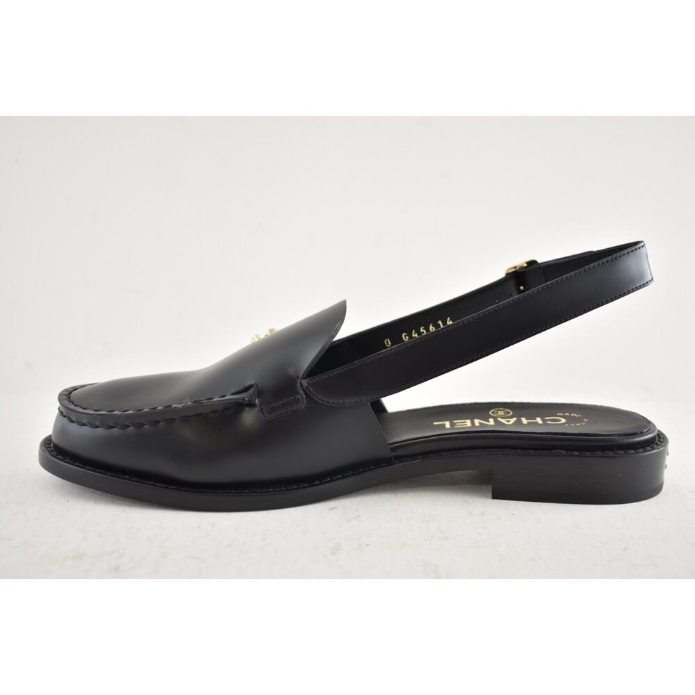Chanel REV Black Leather CC Crystal Logo Coco Sling Slingback Ballet Flat 40 - Picture 16 of 16